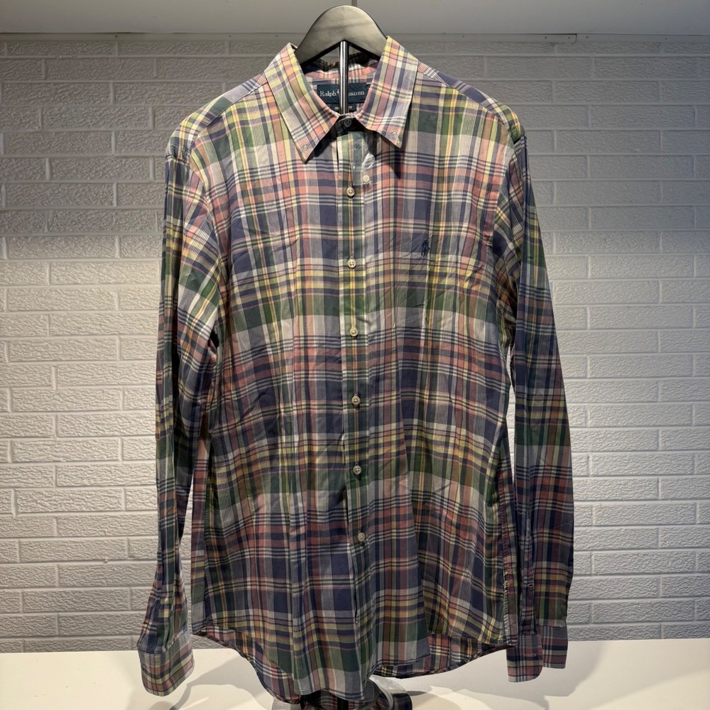 Ralph Lauren Custom Fit Plaid Long Sleeve Button Down Shirt Mens